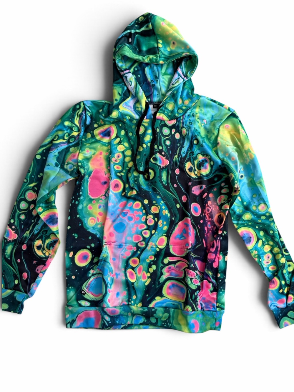 Electro Threads Neon Fluid Art Hoodie Streetwear Size XS  unisex